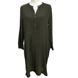 Wrap London Tunic Dress With Pockets Dark Olive Green & Light Stripes Size 4